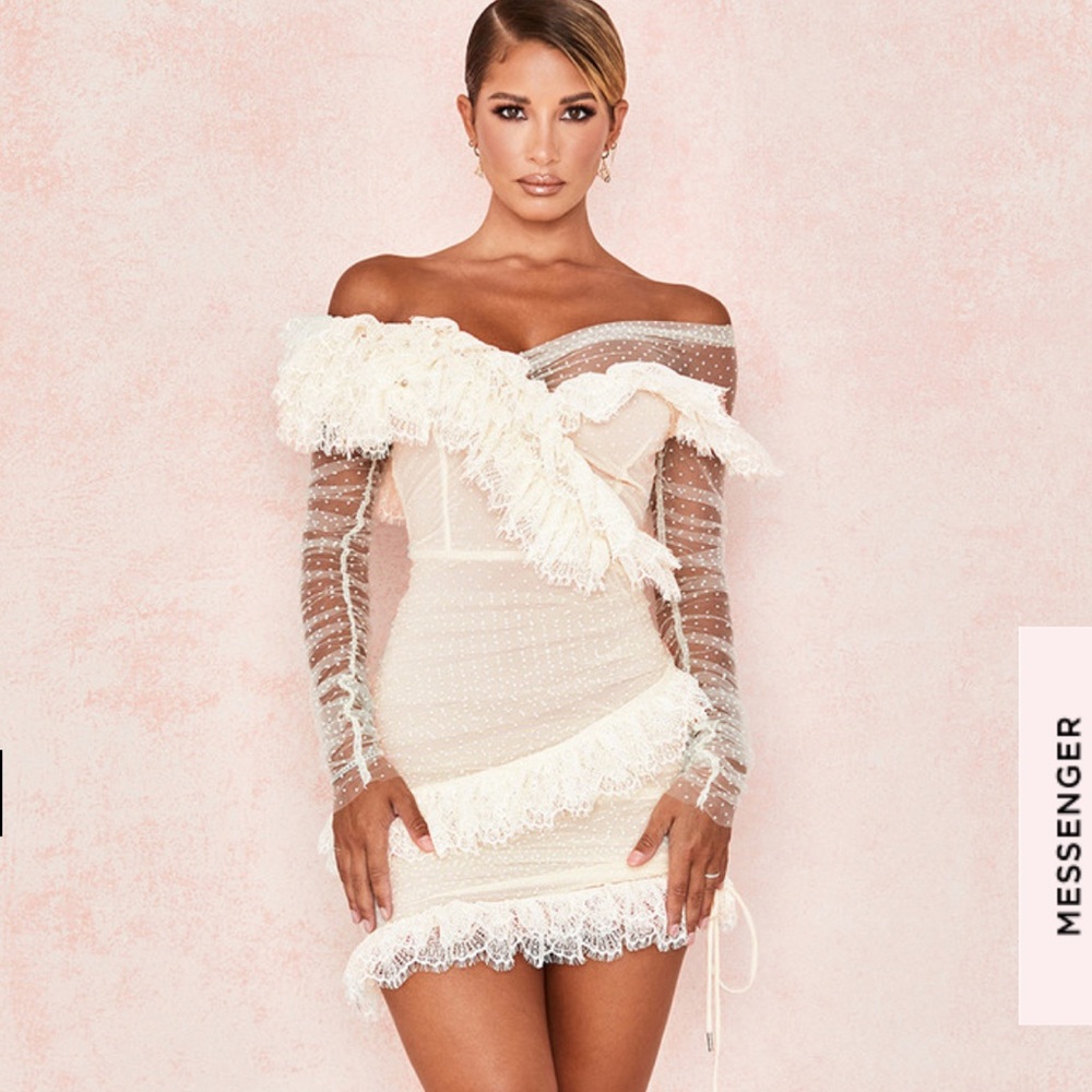IVORY LACE FRILL MINI DRESS HOUSE OF CB